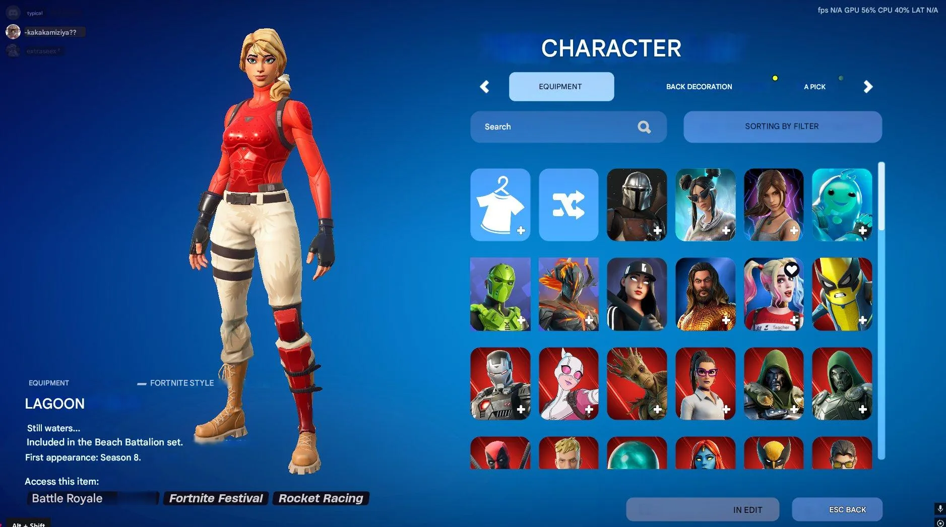 F990 Laguna, Deadpool, Iron Man, Wolverine, Predator, Mandalorian, Mystique, Groot, Star Wand, Starter Packs, Rare BP Skins, Old Save the World Access 